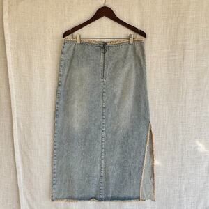 BDG Dirty Denim Raw Hem Low Rise Side Slit Exposed  Zipper Maxi Skirt Size Large